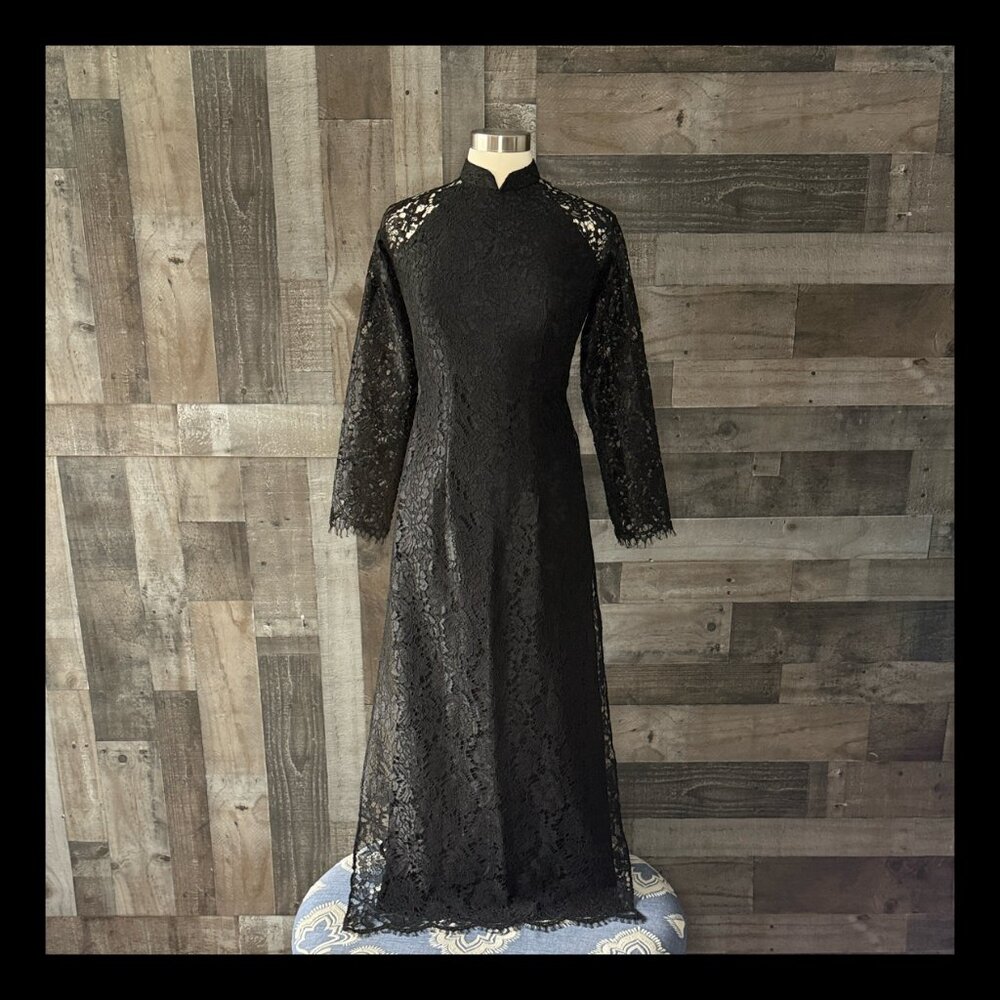 High neck black lace maxi dress large dark romance Victorian whimsigoth grunge